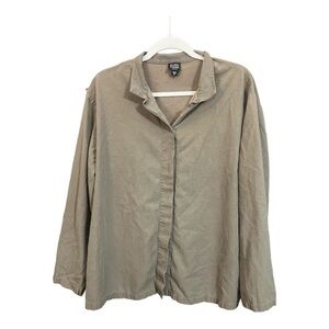 Eileen Fisher Concealed Placket Lagenlook Silk/Cotton Collared Blouse Size 1X M1
